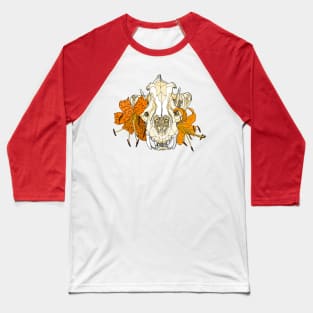 Tiger Skull with Tiger Lilies Baseball T-Shirt